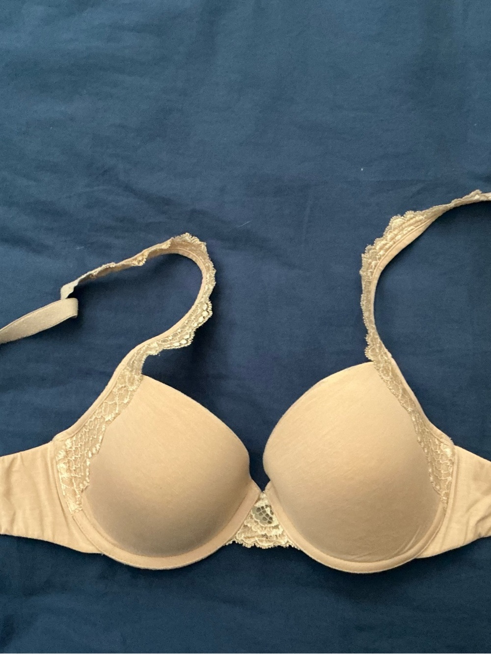 Beige Lace-Trim T-Shirt Bra